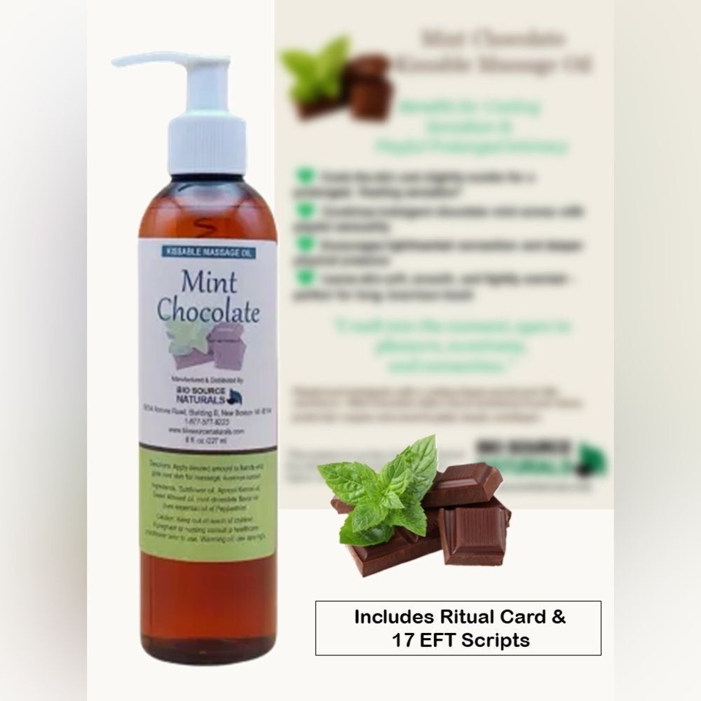 Mint Chocolate Kissable Massage Oil +Self-Care/Romance Ritual Card & EFT Scripts